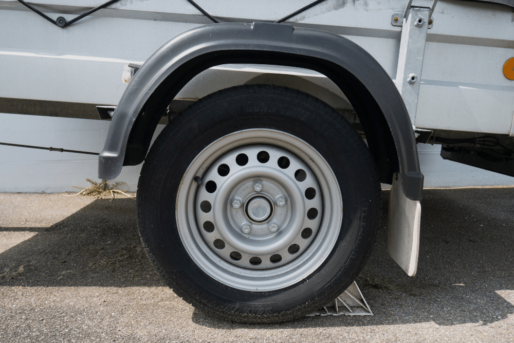 Trailer Tire Inspection in Millersport OH At Kreager Tire And Service. Close-up view of a trailer tire
